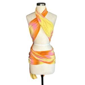WITH JEAN Naomi Tank Top Ziggy Pink Orange One Size Wrap Top Scarf‎